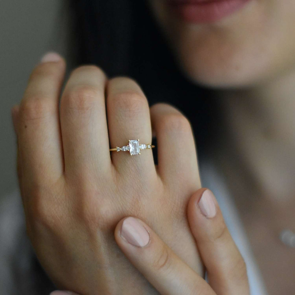 Adeline ring, handmade jewelry in gold vermeil modern and minimalist, made in Montreal, gift for her plated gold on silver. Piper and pearl jewelry